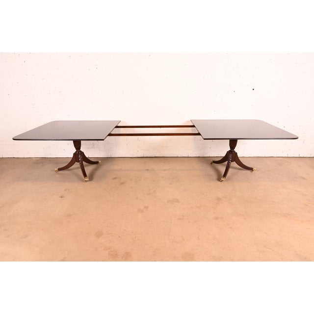 Baker Furniture Style Georgian Mahogany Double Pedestal Extension Dining Table, Newly Refinished For Sale In South Bend - Image 6 of 12