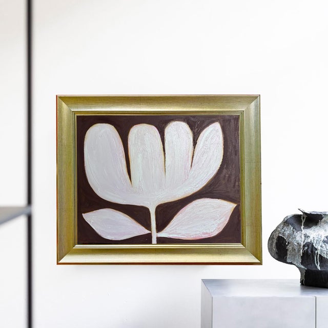 Original hand-painted oil painting by artist Tatiana Duperault Bold, graphic botanical composition — oversized leaves fill...