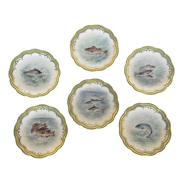 1920s Royal Cauldon for Tiffany & Co. Fish Plates, Set of Six For Sale