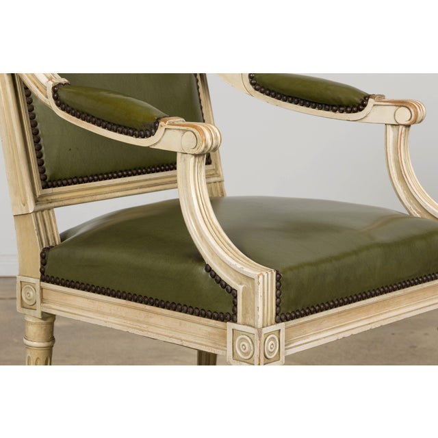 Early 20th Century French Louis XVI Style Painted Armchair in Olive Green For Sale - Image 15 of 18