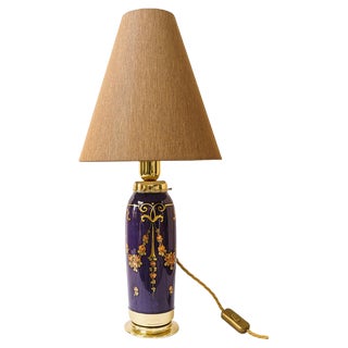 Art Deco Glass Table Lamp with Fabric Shade, 1920s For Sale