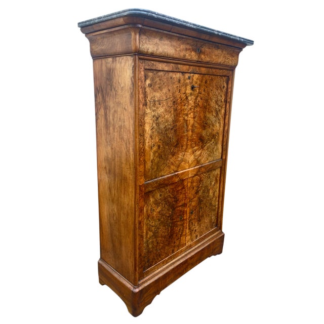 Louis Philippe Secretary Desk in Burr Walnut with Marble Top, 1890s For Sale - Image 6 of 10