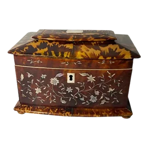1870 English Faux Tortoiseshell Tea Caddy
