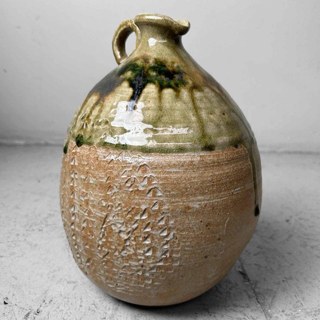 Olive Mid-Century Glazed Ceramic Shigaraki Jug, Japan, 1960s For Sale - Image 8 of 18