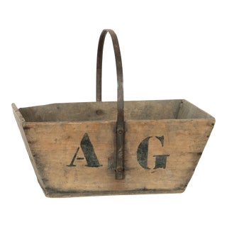 Vintage French Wooden Harvest Basket For Sale