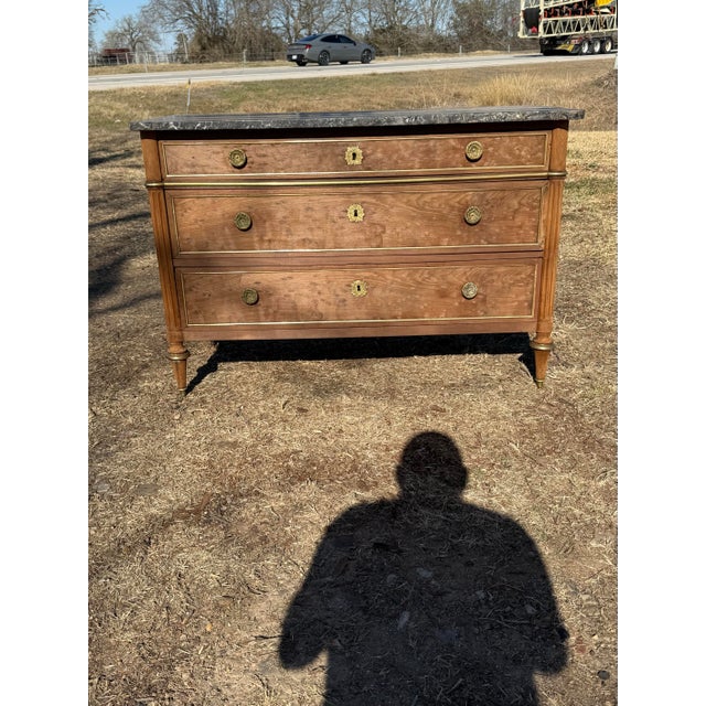 18th Century French Louis XVI Marble Top Burl Mahogany Bleached Chest of Drawer / Commodes For Sale - Image 4 of 12