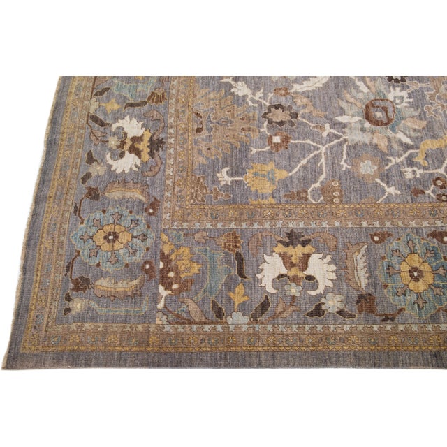 Floral Modern Persian Sultanabad Handmade Oversize Wool Rug With Grey Field For Sale - Image 4 of 7