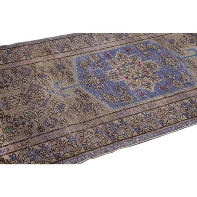 Vintage Distressed Brown Geometric Wool Rug For Sale - Image 4 of 7