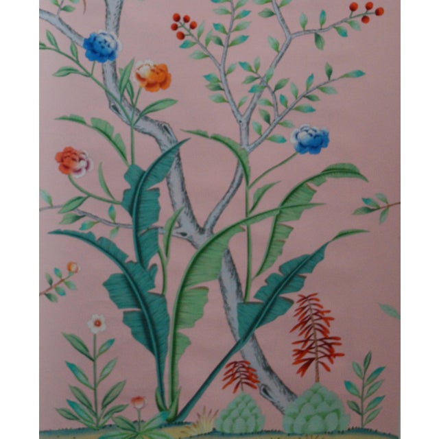 Chinoiserie Tropical Hand-Painted Wallpaper, Blush Pink Background With Floral & Bird Mural For Sale - Image 4 of 4