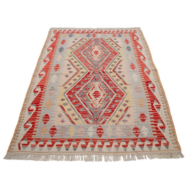 1970s 1970s Vintage Handmade Turkish Rug Kilim - 3′11″ × 5′9″ For Sale - Image 5 of 16