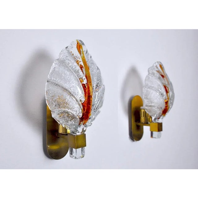 Hollywood Regency Murano Glass Leaf Wall Lights by Carl Fagerlund, Germany, 1970, Set of 2 For Sale - Image 3 of 8