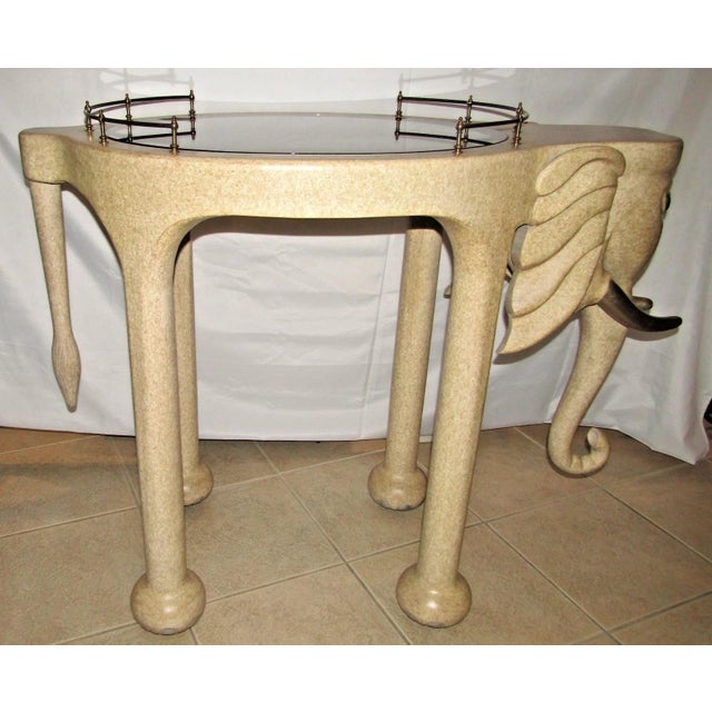 Marge Carson Hand Carved Wood Elephant Rolling Bar Cart Table by Marge Carson Circa 1990s For Sale - Image 4 of 18
