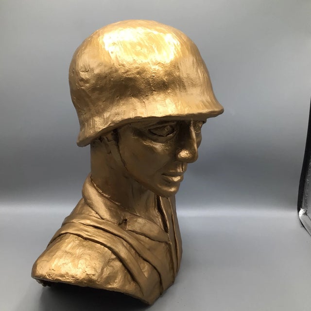 Gold Vintage Hand Molded Gold Military Male Bust For Sale - Image 8 of 12