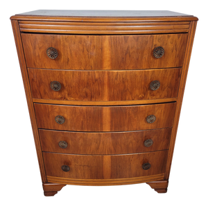 Vintage English Bow Front Chest of Drawers in Walnut, 1960s