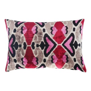 Handmade Pink & Gray Silk Velvet Throw Pillow & Down Insert For Sale