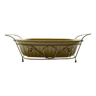 1983 Modern Pfaltzgraff Yellow Ceramic Baker & Brass Holder For Sale