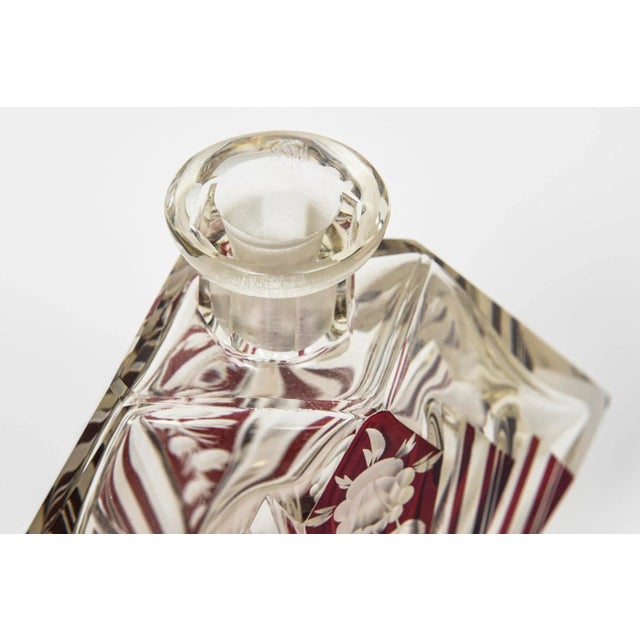 Transparent Early 20th Century Art Deco Czech Bohemian Floral Geometric Red & Clear Cut Glass Perfume Bottle For Sale - Image 8 of 11