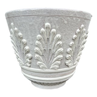 Vintage White Italian Embellished Terra Cotta Flower Pot For Sale