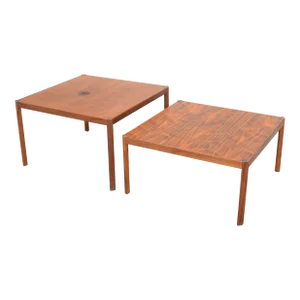 Danish Hans Olsen Teak Square Coffee Side Tables - a Pair