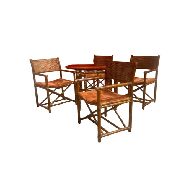 Tan 1970's McGuire Leather Wrapped Bamboo, Cane & Dining - Set of 5 For Sale - Image 8 of 18
