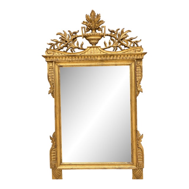 19th Century Italian Neoclassical Giltwood Mirror With Carved Urn and Foliage For Sale