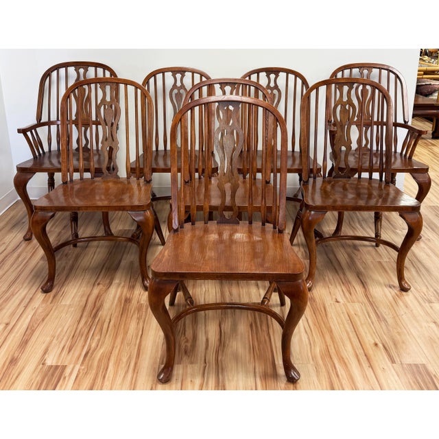 Vintage English Windsor Style Dining Chairs, S/8 For Sale - Image 12 of 12