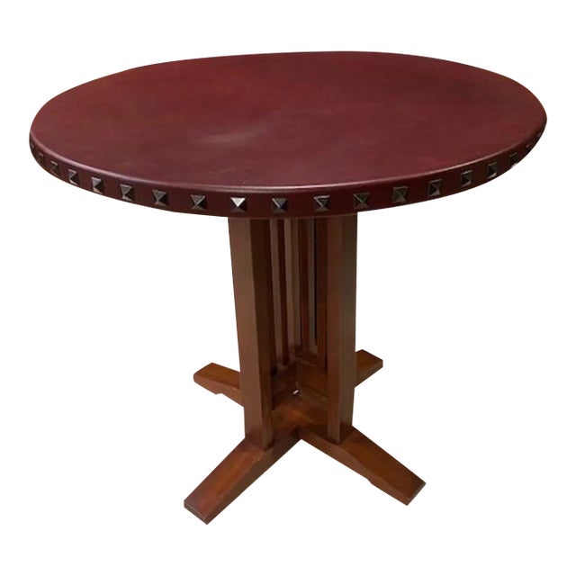 Craftsman Cherry Base & Leather Top Game Table For Sale