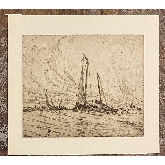 Nelson Dawson (1859-1942) etching of Scottish herring fishing boats. Signed lower left. Plate size is 9 x 10.75 inches,...