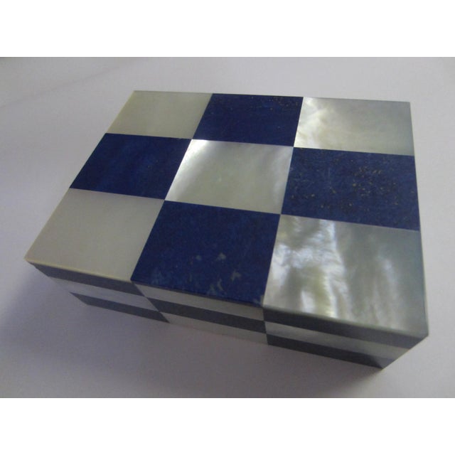 Lapiz Lazuli Intarsia Mother of Pearl Vintage Jewelry Box For Sale - Image 14 of 14