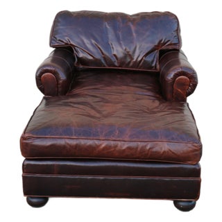 Vintage Old Hickory Tannery Brown Leather Chaise Lounge Chair, Feather Cushions For Sale