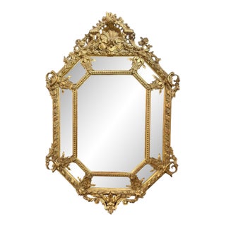 19th C. French Louis XV Giltwood Cushion Mirror For Sale