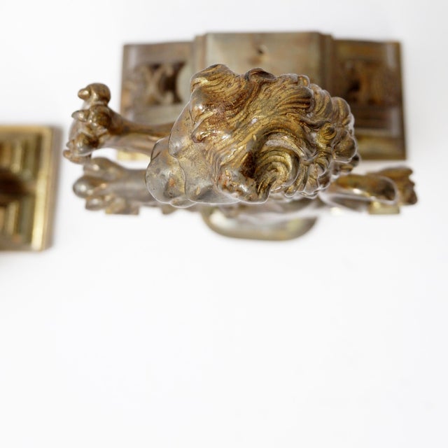 Antique Gilt-Bronze Andirons Depicting Rampant Lions, Set of 2 For Sale - Image 14 of 17
