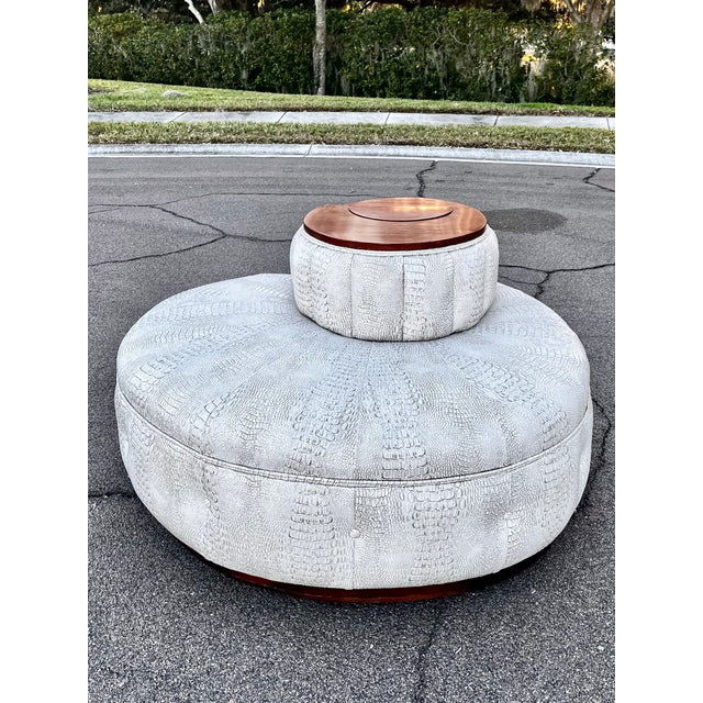 Mid 20th Century Mid Century Modern Tufted Snakeskin Nautilus Settee Coin Sofa With Wood Top For Sale - Image 5 of 18