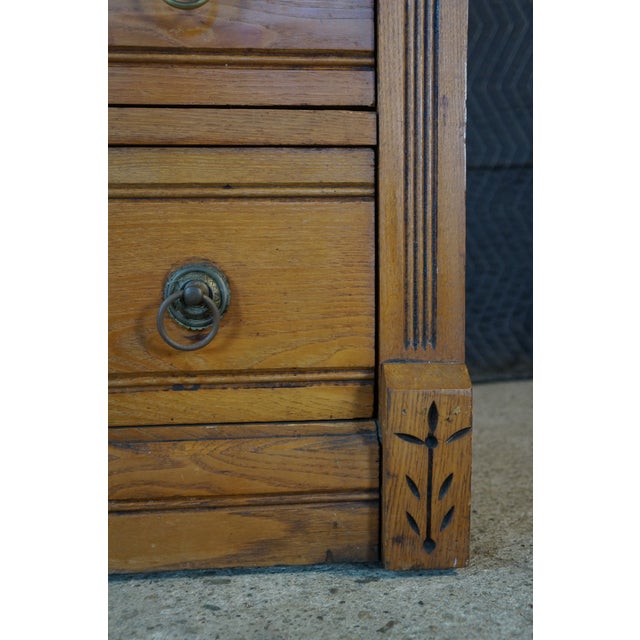 Antique Victorian Eastlake Oak & Ash Four Drawer Spoon Carved Dresser Chest 38" For Sale - Image 12 of 18