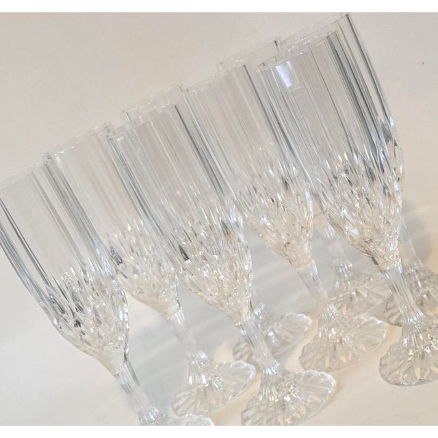 French Vintage French Crystal Champagne Flutes- Set of Eight For Sale - Image 3 of 15
