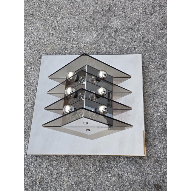Sculptural Light Panel in Crystal and Steel from Veca, 1970s For Sale - Image 6 of 10