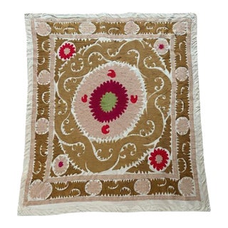 Terracotta Tashkent Suzani Wall Hanging Decor - 4'5'' X 5'1'' For Sale