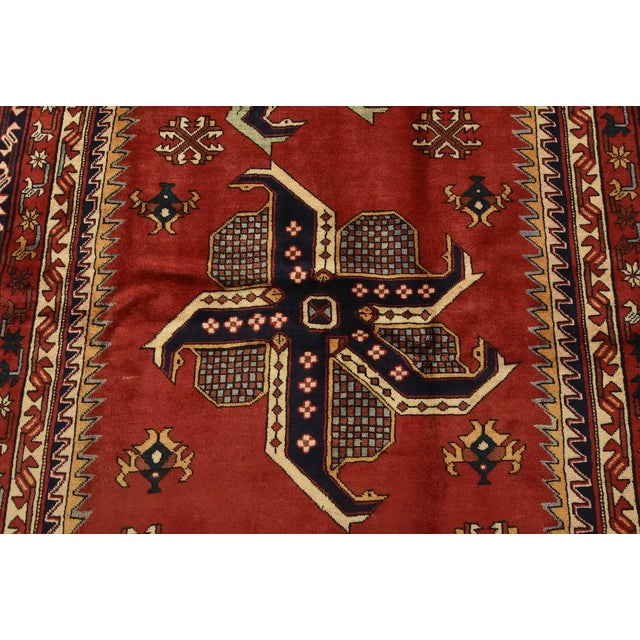 2000 - 2009 Karajeh Runner 4’8” X 11’5” Red Wool Vintage Tribal Hand-Knotted Oriental Rug For Sale - Image 5 of 14
