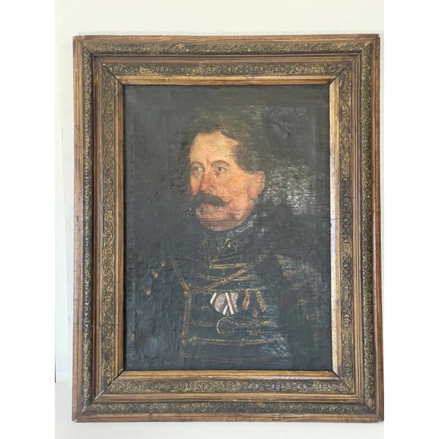 Mid 19th Century 19 Th C Antique Austrian Military Portrait Framed Dark Academia Ia For Sale - Image 5 of 8