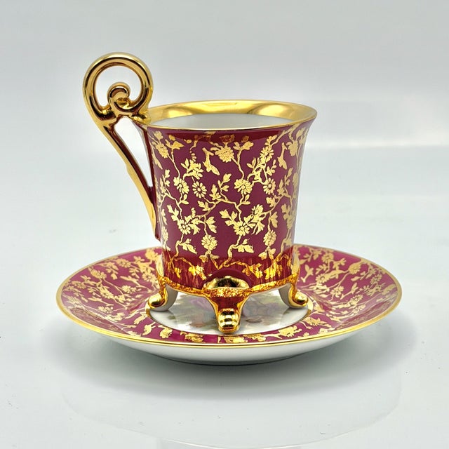 Vintage Ruby Red Porcelain Coffee Service with Gilt Romantic Fragonard Scene from Limoges, 1970s, Set of 13 For Sale - Image 15 of 18
