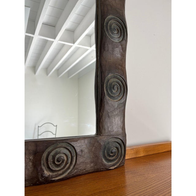 Carved Wall Mirror with Spiral Designs and Undulating Frame, 1980s For Sale - Image 6 of 7