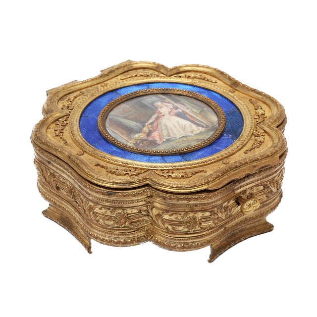19thC Volliers Louis XVI Gilt Bronze Enamel Jewelry Box 1pc For Sale - Image 9 of 9