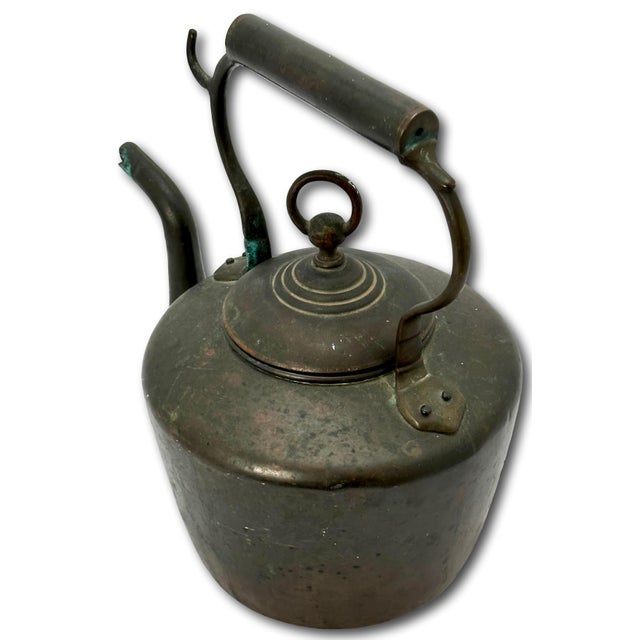 Late 19th Century Unusual Antique 1870s English Maker Copper Tea Kettle With Ring Finial Lid and Hook Handle Hanger Design For Sale - Image 5 of 12