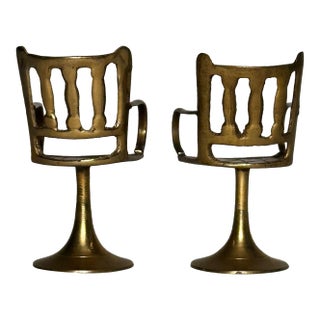 Vintage English Traditional Miniature Solid Brass Chairs, a Pair For Sale