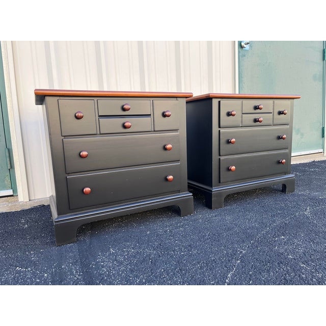 Black 1990s Pair of Stanley Furniture Black and Cherry Nightstands For Sale - Image 8 of 12