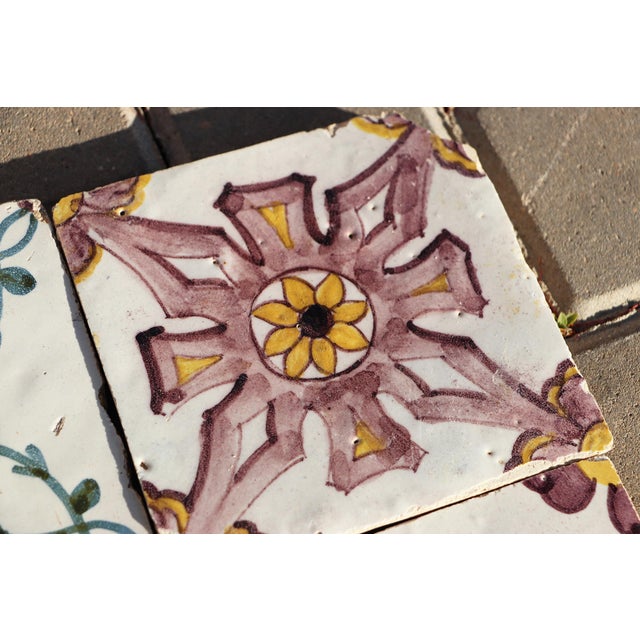 Baroque Antique 18th Century Baroque Geometric Portuguese Earthenware Tiles Set of Four For Sale - Image 3 of 7