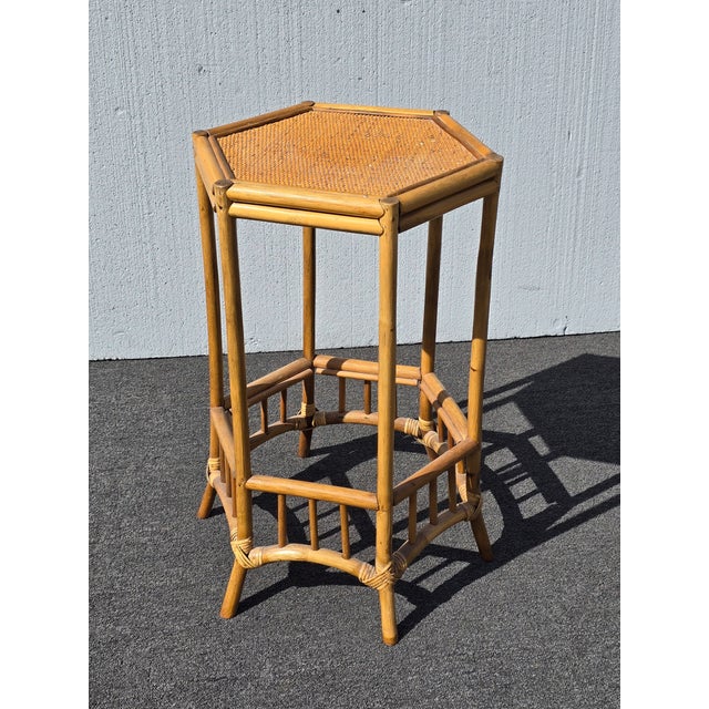 Vintage Coastal Bamboo Hexagon Side Fern Table For Sale - Image 11 of 12