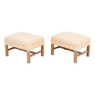 Pair of Modern Four-Leaf Clover Pattern Upholstered Ottomans For Sale