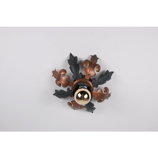 1960s Florentine Metal Flower Flush Mounts from Kaiser, Germany, 1960s For Sale - Image 5 of 10