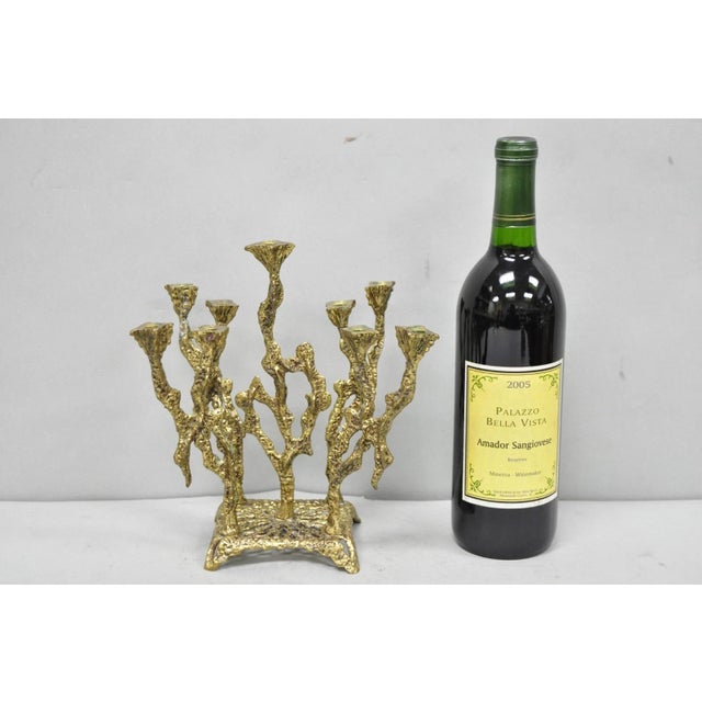 Vintage Mid Century Modern Brutalist Brass Judaica Candelabra Candle Holder by Wainberg. Circa Mid 20th Century....
